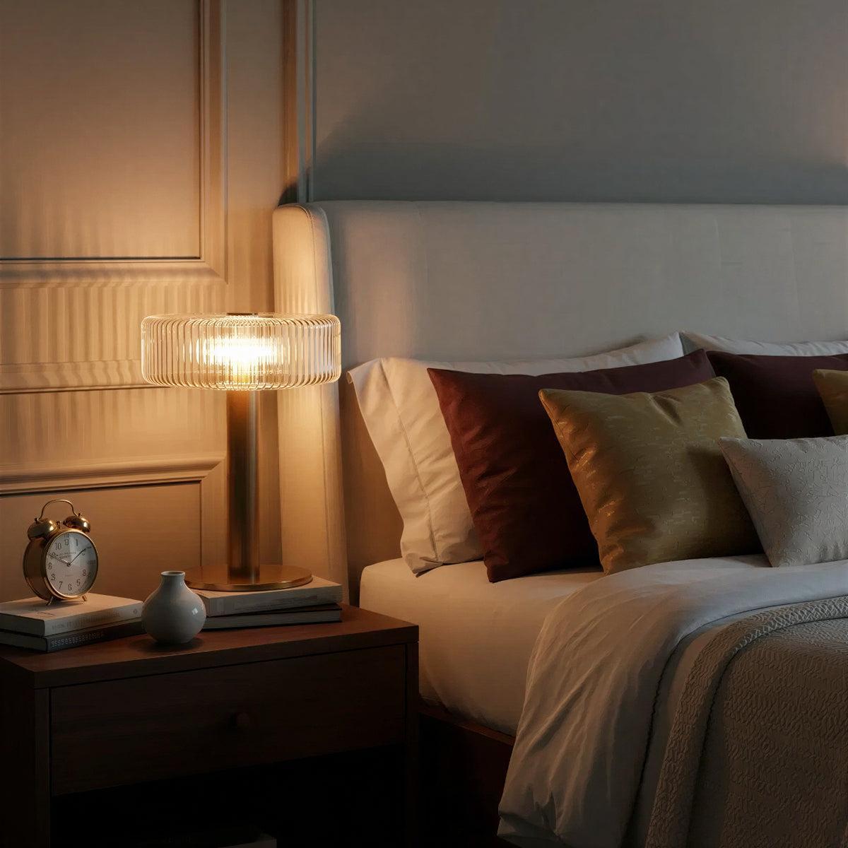 Traditional Bedside Table Lamp For Living Room Featuring Ribbed Shade