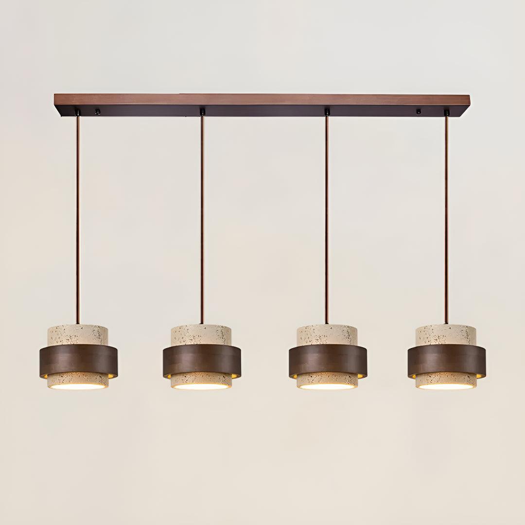 Travertine Ceiling Light Pendant Lamp With Wood Accent Design
