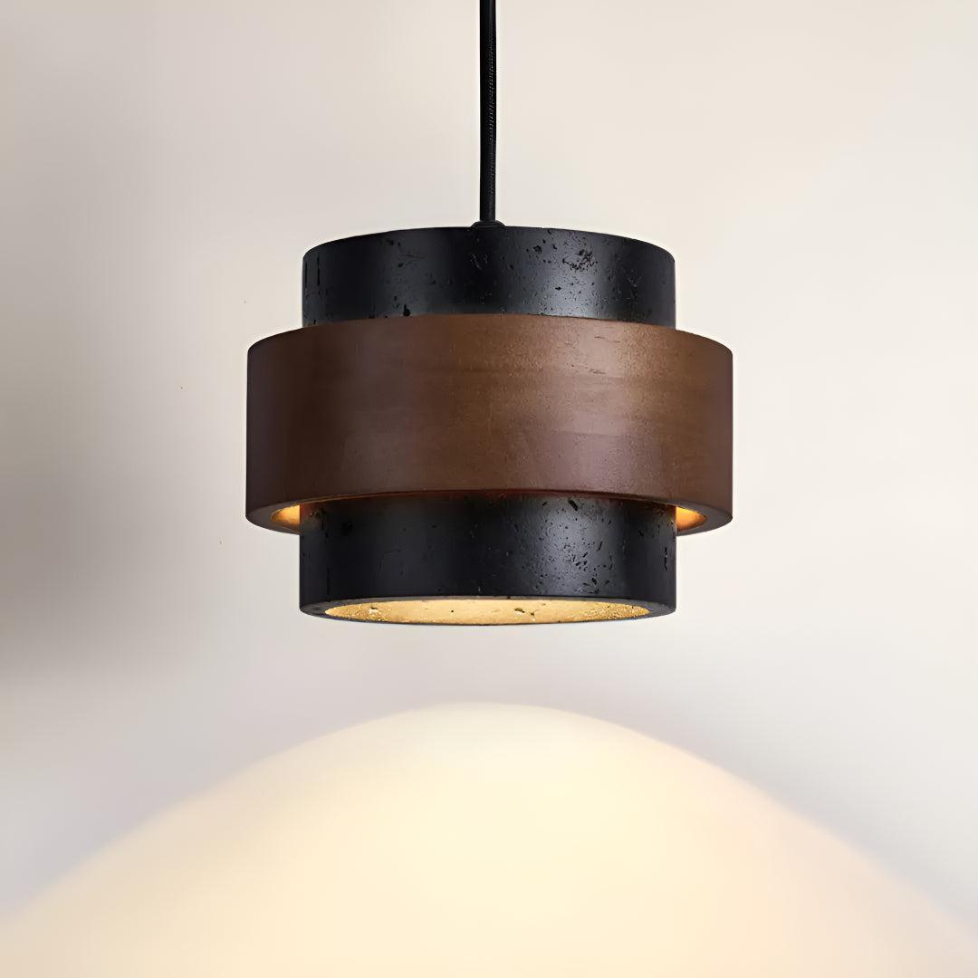 Travertine Ceiling Light Pendant Lamp With Wood Accent Design