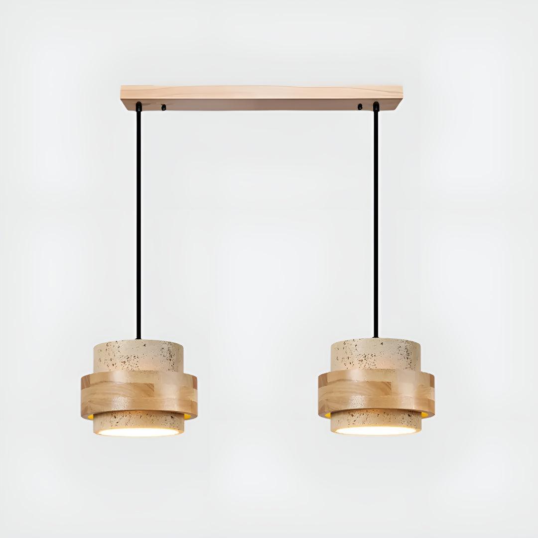 Travertine Ceiling Light Pendant Lamp With Wood Accent Design