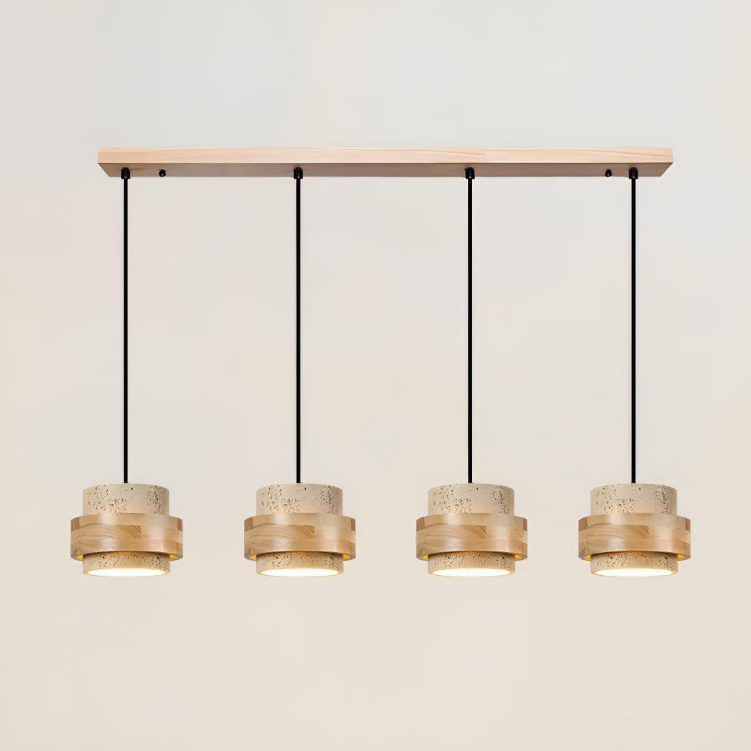 Travertine Ceiling Light Pendant Lamp With Wood Accent Design