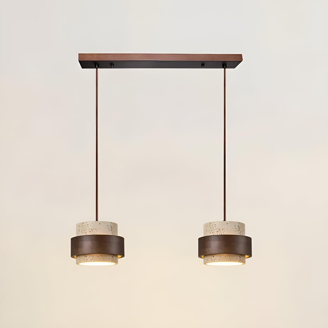 Travertine Ceiling Light Pendant Lamp With Wood Accent Design