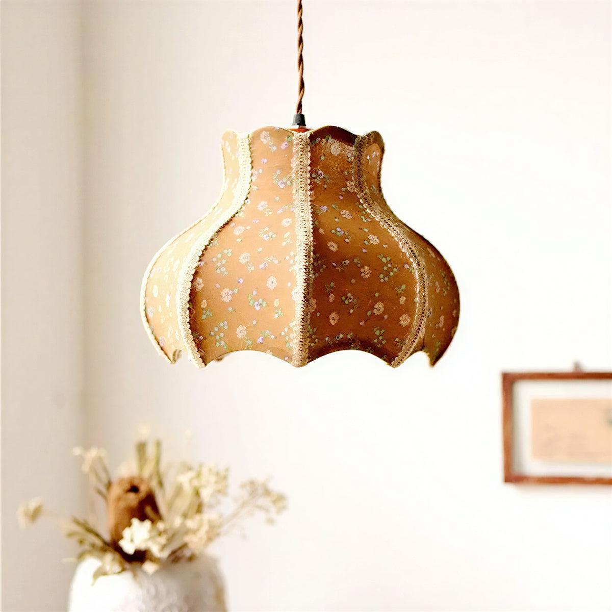 Vintage Pendant Ceiling Light For Living Room With Traditional Patterned Scalloped Shade