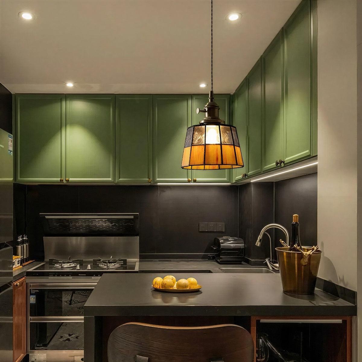 Vintage Stained Glass Pendant Light