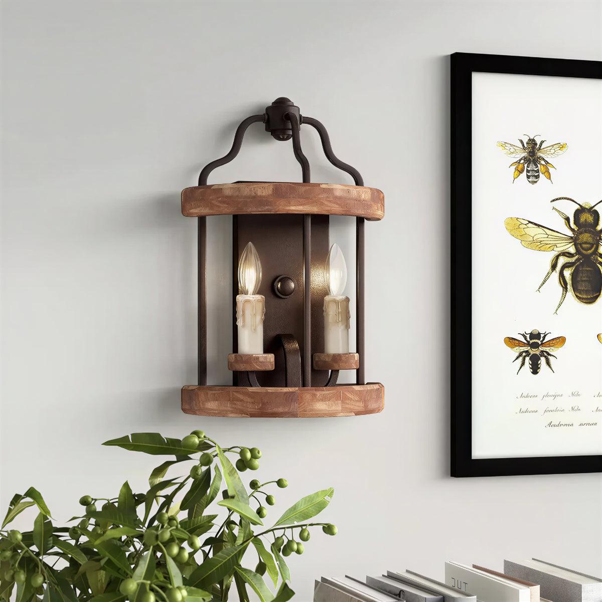 Vintage Wall Light Sconce With Dual Candle Lantern Design