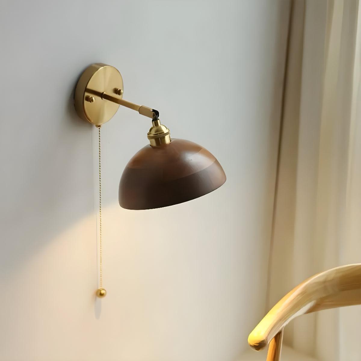 Vintage Wooden Shade Wall Light With Pull Chain Switch