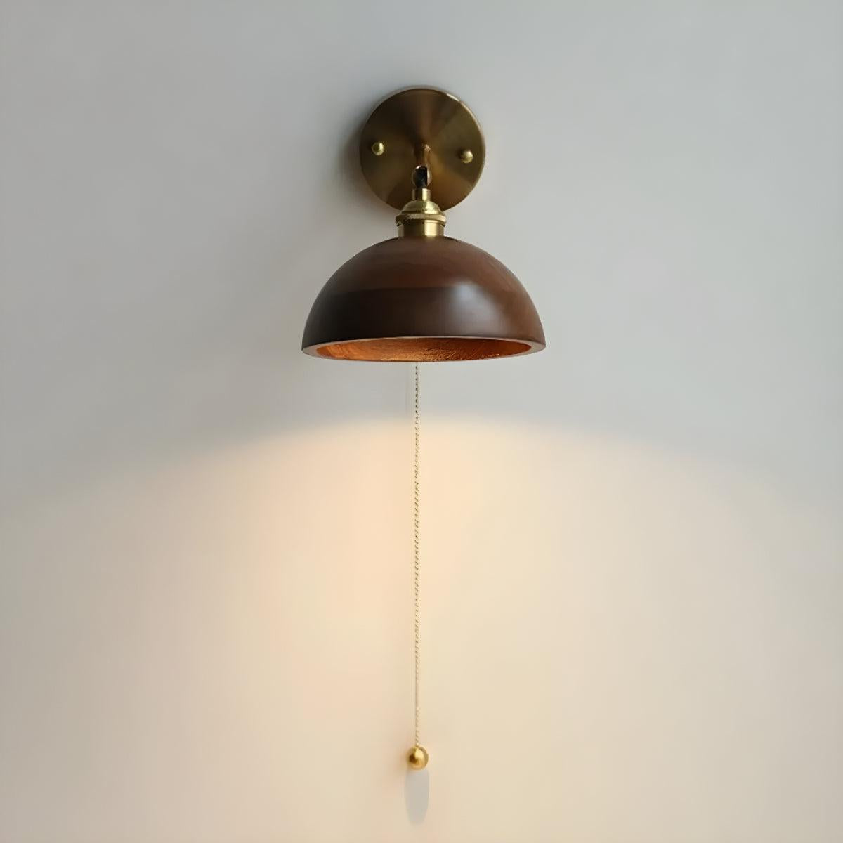 Vintage Wooden Shade Wall Light With Pull Chain Switch