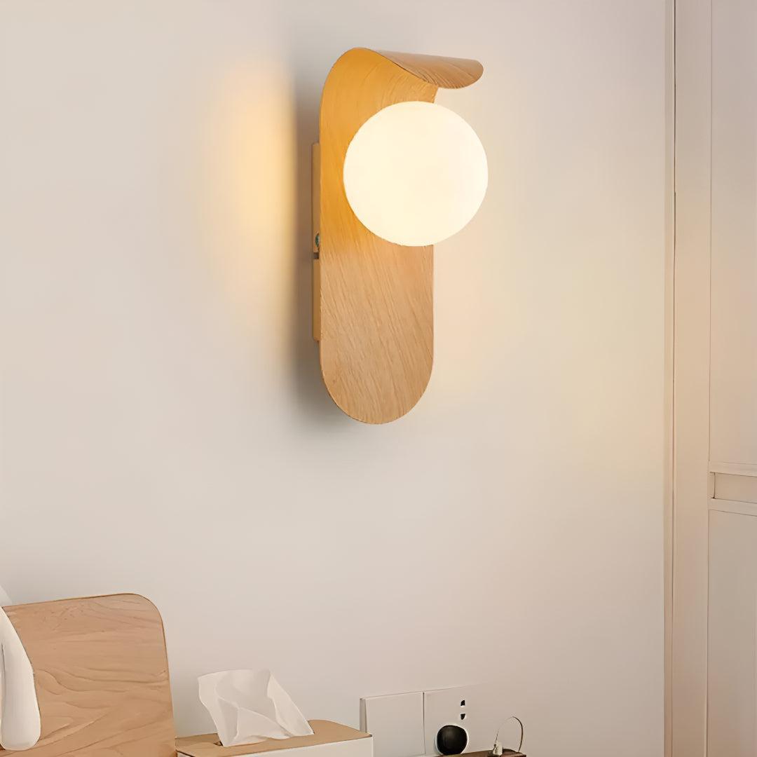 Wall Sconce Light With Modern Globe Design and Wooden Frame
