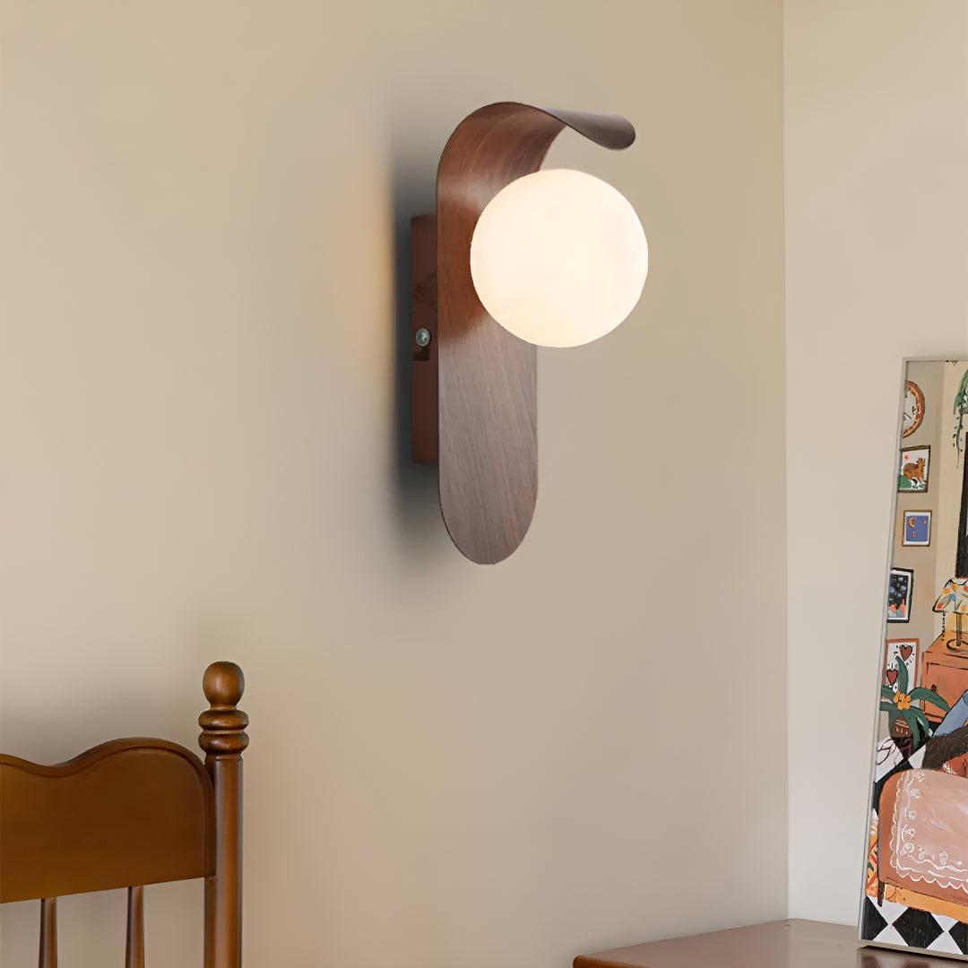 Wall Sconce Light With Modern Globe Design and Wooden Frame