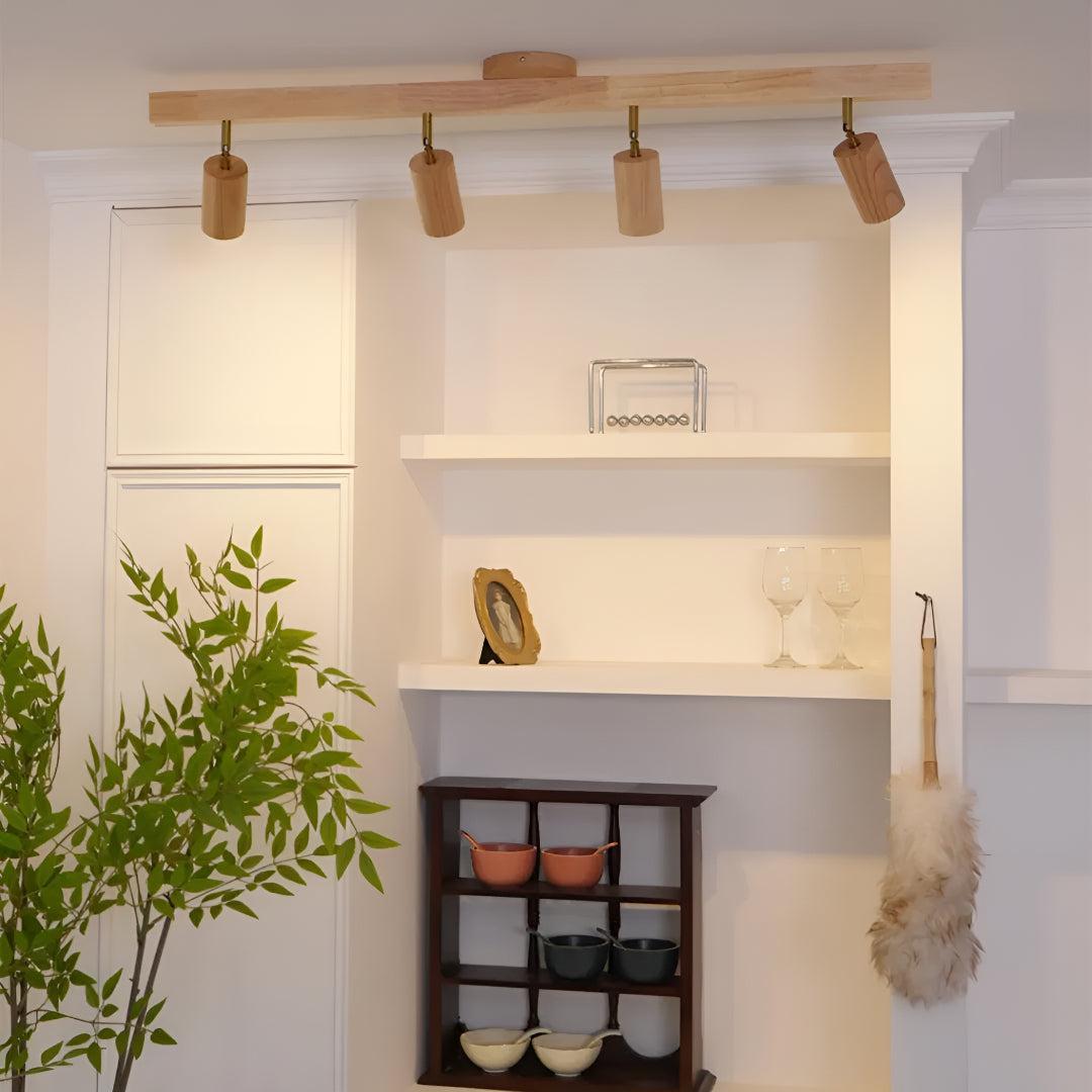 Wooden Track Ceiling Light with Adjustable Spotlights